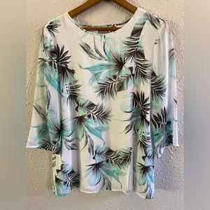 Flowery, summery, gorgeous turquoise, grey, black shirt by Chicos. Size 0.